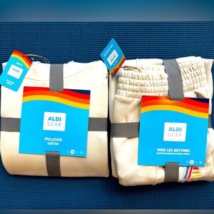 ALDI Gear 2025 Ladies Pullover Sweatshirt and  Wide Leg Sweatpants Set in White